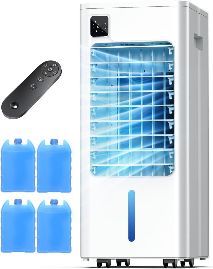 Portable Air Conditioners, 3-IN-1 Evaporative Air Cooler, 5 Modes & 3 Speeds, 100Auto Swing, 20FT Remote, 8L Double Tanks, 12H Timer, No Hose Needed, Windowless Air Conditioner for Bedroom