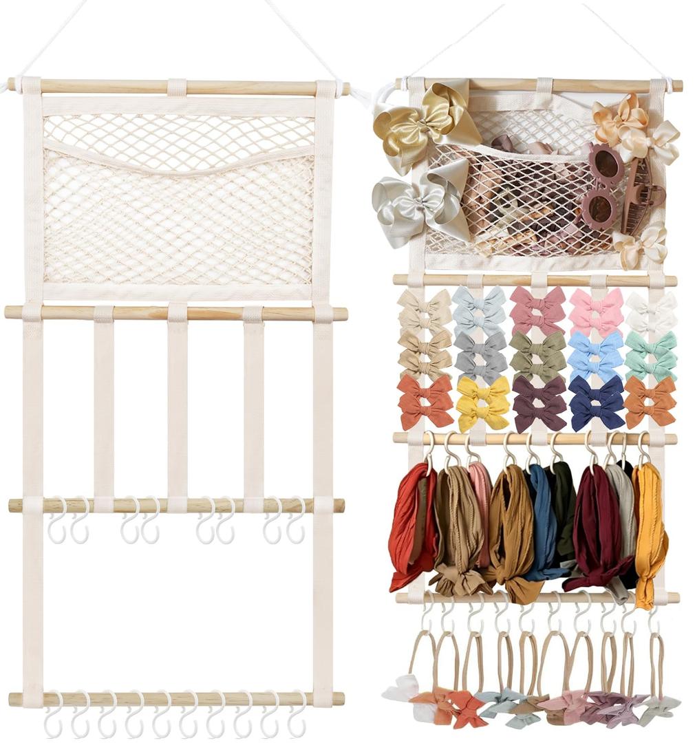 Kangaroo Headband Holder Hair Bows Organizer,Large Capacity Bow Holder Hair Accessories Wall Hanging Organizer for Toddler Baby Girl Nursery Room Decor (Beige1)