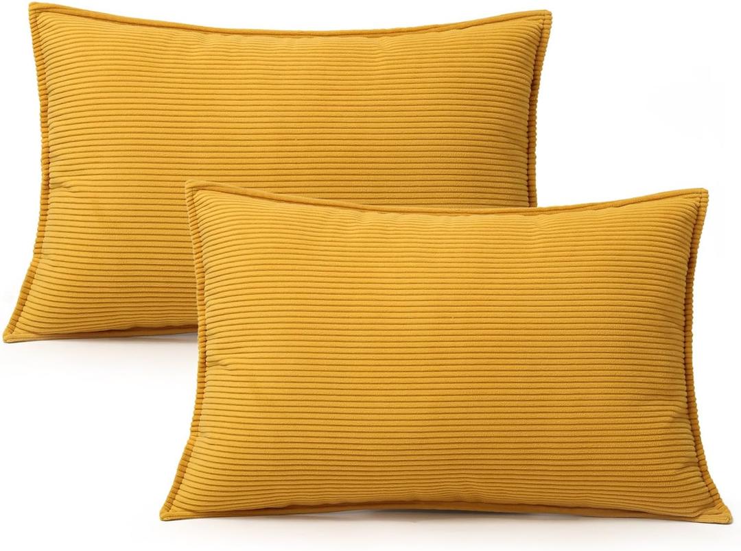 Corduroy Throw Pillow Covers 20x12 Set of 2  Boho Decorative Pillow Covers for Couch, Sofa, Bed  Soft Rectangle Cushion Covers for Living Room Decor (No Insert) Butter Yellow
