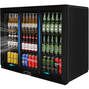 Commercial Back Bar Cooler with 3 Glass Sliding Doors, 11.5 cu.ft Under Counter Beverage Refrigerator, LED Lighting - ETL Beer and Wine Cooler for Bar, Restaurant, Garage, Office, Home