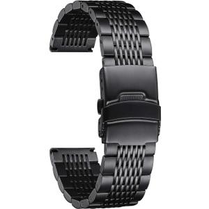 BINLUN Stainless Steel Watch Band, Metal Watch Strap for Men Women Replacement with Double-Lock Deployment Clasp Polished Watch Bracelet Silver Black Gold Rose-gold 18/19/20/21/22/24mm
