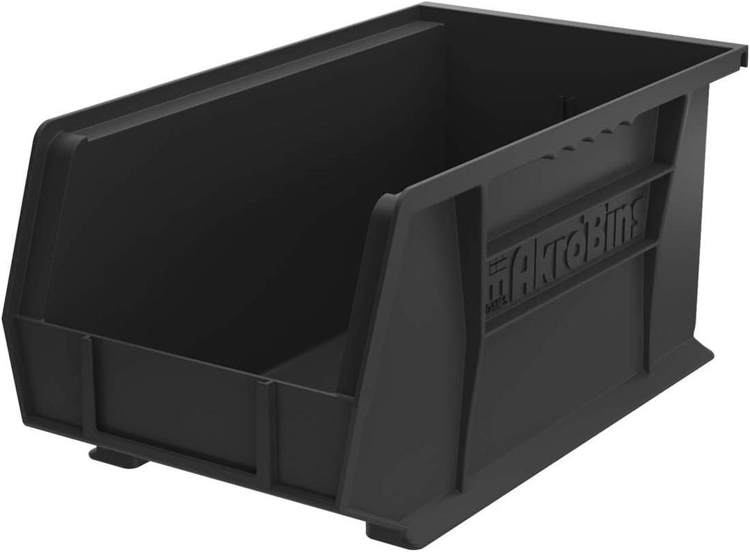 Akro-Mils AkroBins 30240 Plastic Hanging Stackable Storage Organizer Bin, 15-Inch x 8-Inch x 7-Inch, Black, 12-Pack