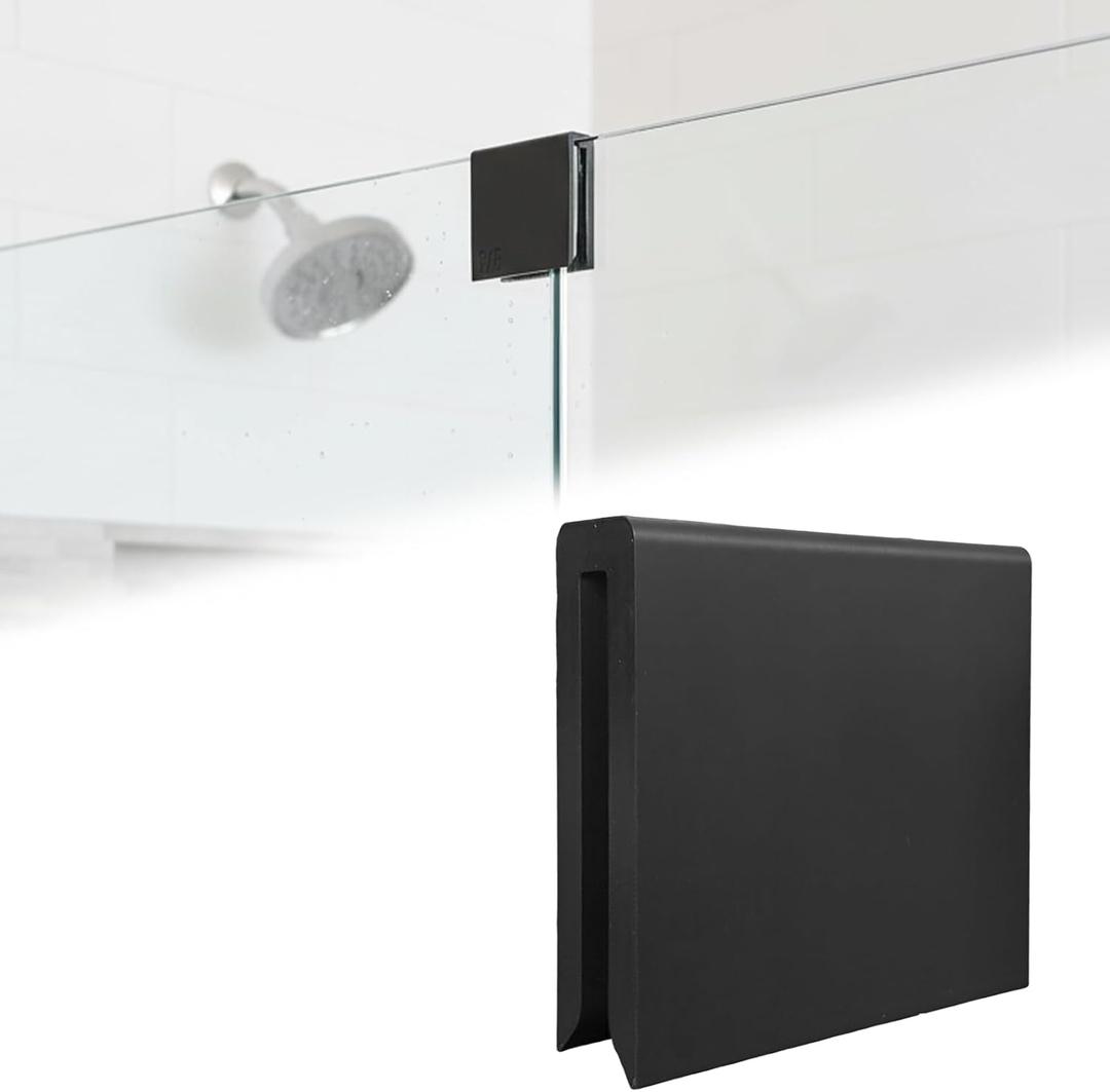Frameless Glass Shower Door Latch - No Drill Sliding Stop for Privacy, Effective Pet Barrier for Bathroom, Removable & Damage-Free Accessory for Rental Homes & Shared Spaces (Black, 3/8 in)