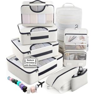 Veken 8 Set Packing Cubes for Travel Essentials, Anti-Wrinkle Buckled Suitcase Organizer for Shoe & Toiletry Bag, Carry On Luggage Bag for Airplane & College Dorm Room Accessories, Women Men Gifts