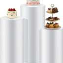 3 Pcs Cylinder Stands for Party, PVC Large White Cake Pedestal Stand, Round Reusable Dessert Display Tables for Birthday Wedding Baby Shower Decoration, 35. 4'' H, 29. 5'' H, 23. 6'' H