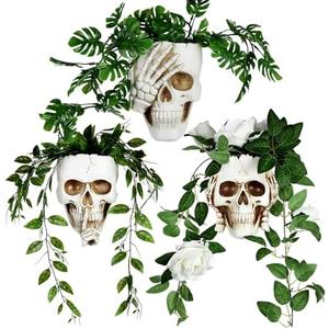 RimCereal 3 Pcs Skull Planter Skeleton Wall Hanging Planter Pot Gothic Spooky Head Face Flower Pot Garden Decor for Festival Party Indoor Outdoor Plants Home Garden Office Decorations(White)