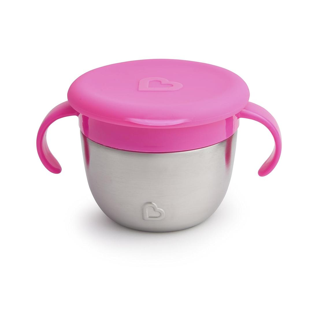 Munchkin Snack+ Stainless Steel Snack Catcher Cup with Lid, 9 Ounce, Pink, 1 Pack