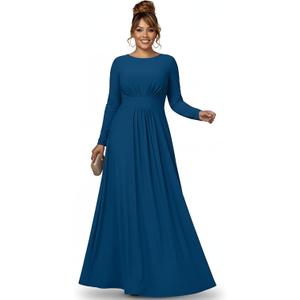 KOH KOH Womens 2026 Long Sleeve Soft Flowy Empire Waist Fall Winter Party Gown (X-Small, Capri Blue)