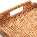 Rattan Serving Tray, Hand Woven Tray with Handles, Rectangular Wicker Basket Tray for Coffee Table Home Decor (14.5 x 10.2 x 1.4 inch)