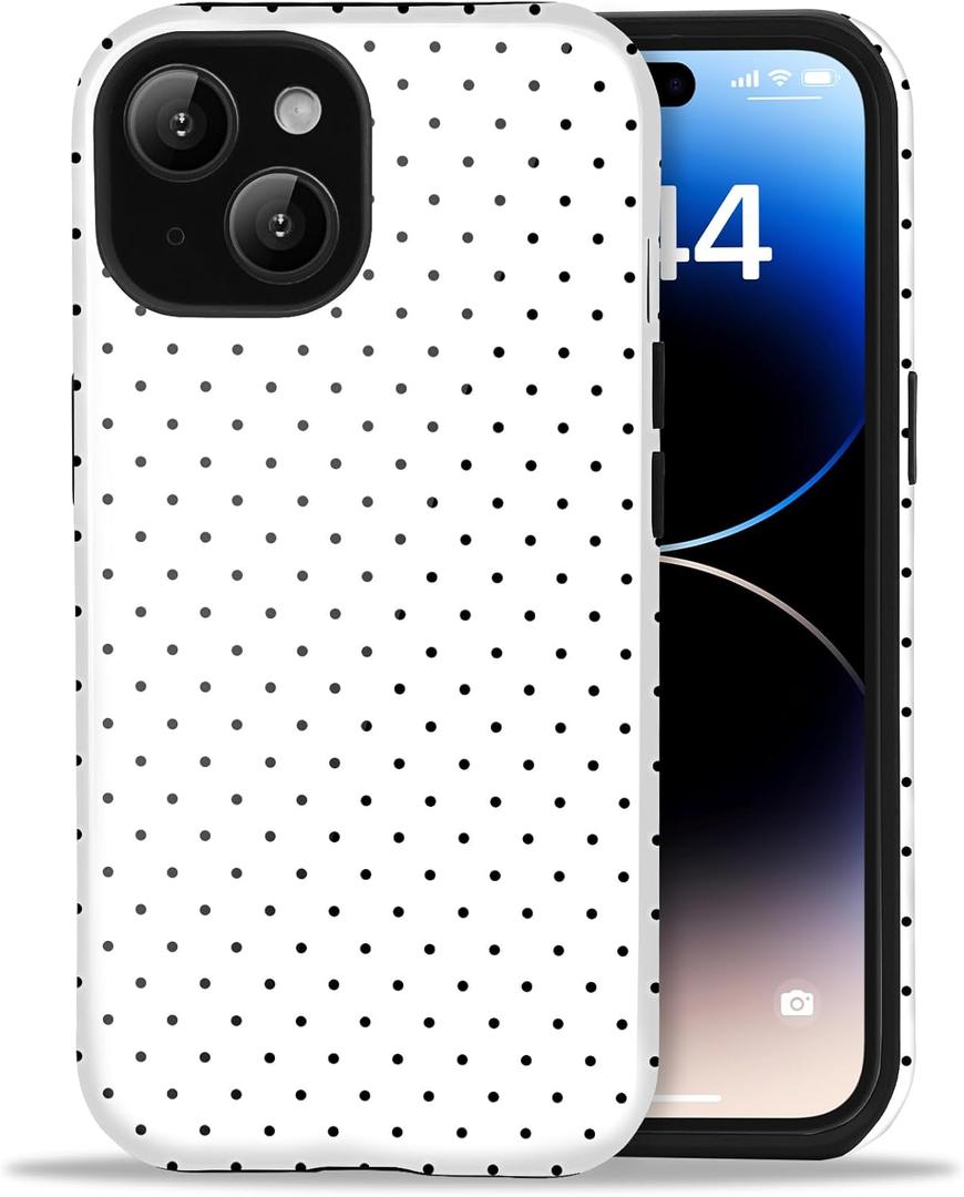 for iPhone 13 Case for iPhone 14 Case Cute Polka Dot Aesthetic Retro Design for Women Girls Fall Simple Chic Girly Pretty Dual Layer Hybrid Protection Elegant Case for iPhone 13/14-White