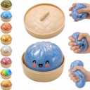 hepanio Glitter Dumpling Squishy,Dumpling Squishies,Glitter Dumpling Mystery Box,Colorful Dumpling Stress Balls Fidget,Jumbo Squishy Toy with Steamer Box,Soft Squeeze Decompression Dough (Blue)