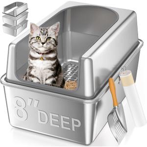 XXL All Stainless Steel Sifting Litter Box with Lid,Sifting Cat Litter Box for Wood Pine Pellets,High Sides Sifter Litter Pan System,Odor Control,Easy to Clean,with Liners and Scoop XXL All Stainless Steel Sifting Litter Box with Lid,Sifting Cat Litter Box for Wood Pine Pellets,High Sides Sifter Litter Pan System,Odor Control,Easy to Clean,with Liners and Scoop