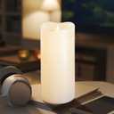HoogaLife Flameless Candles 1200 Hours Flame Effect (D 3" x H 7") Ivory Auto-Moving 3D Wick, LED Pillar Candles Real Wax with Timer Battery Operated and Remote to Buy Separately