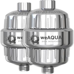 weAQUA Heavy Duty Shower Filter Family 2 PACK – 99% Removal for Hard Water, Chlorine, Fluoride, Heavy Metals, Micro-life, Organics and More (Chrome)