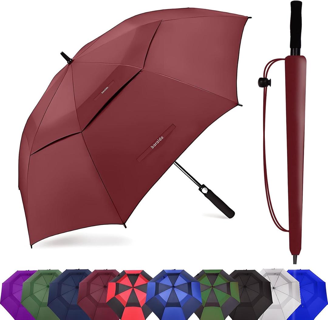 Baraida Large Golf Umbrella Windproof Auto Open for Rain | Vented Double Canopy, Heavy-duty, Rainproof, Big Umbrellas for Rain(72 Inch, Burgundy)