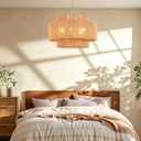 Fenluter 24'' Boho Rattan Chandelier Hand Woven Chandelier Light Fixture, 24" 3-Layer