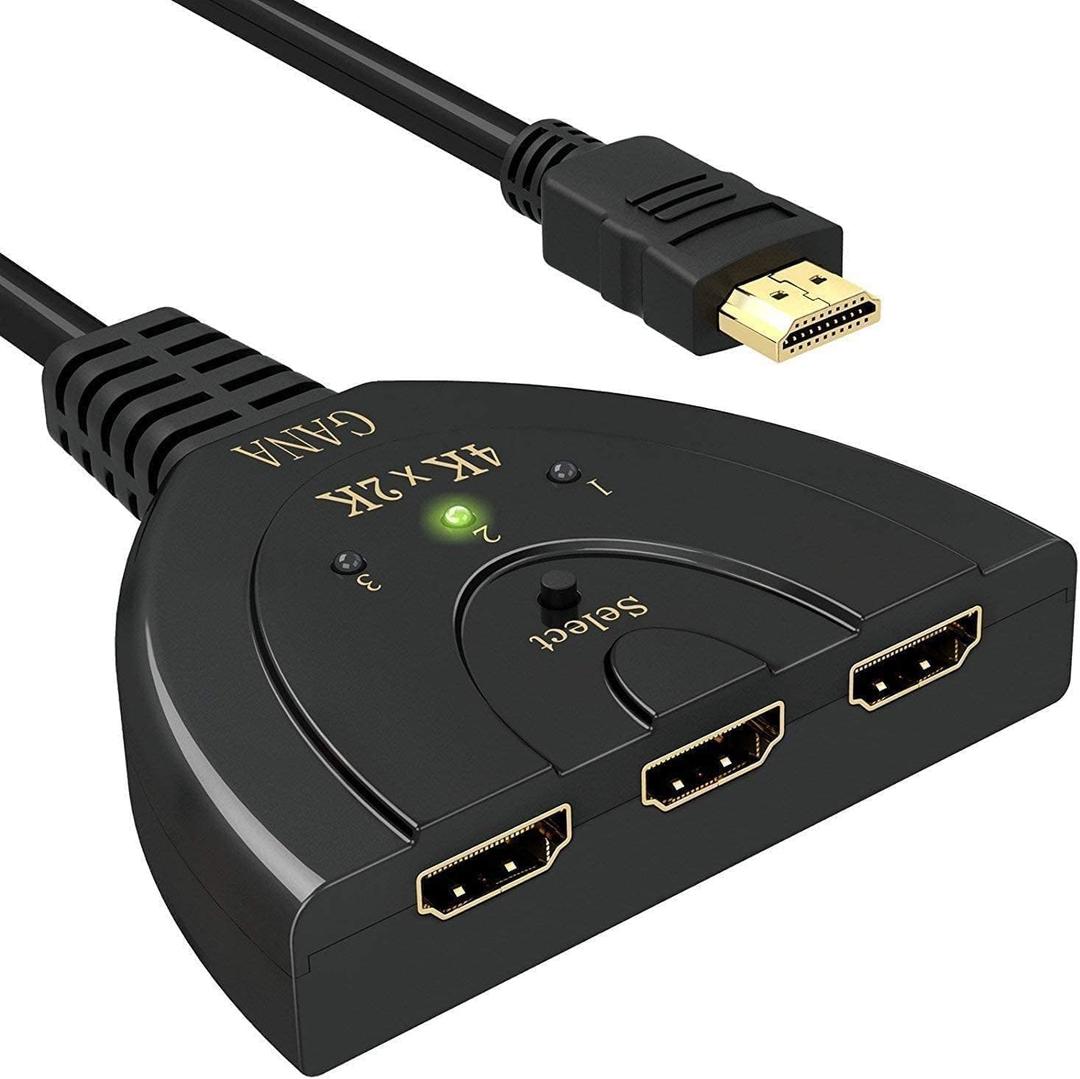 HDMI Switch, GANA 4K HDMI Splitter 3 in 1 Out, 3-Port Switcher Selector with Pigtail HDMI Cable,Supports Full HD 4K 30Hz 1080P 3D Player, Compatible with PS4/3, Xbox, Fire Stick, Roku, PC,TV
