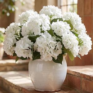 8 Pcs Hydrangea Artificial Flowers Outdoor Silk Bouquets, UV Resistant Faux Hydrangeas Flowers for Table Vase Centerpieces Outside Party Wedding Baby Shower Home Indoor Outdoor Decor (8, White)
