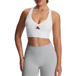 Aoxjox Women's Workout Sports Bras Twist Front Fitness Training Gym Bra Yoga Crop Lola Tank (Large, White)