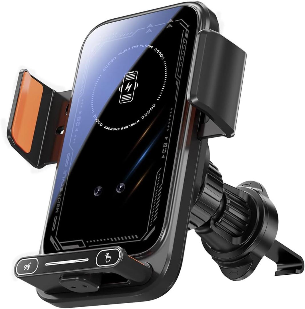Wireless Car Charger Mount,Motorized 90° Rotating Auto-Clamping Air Vent Car Phone Holder Charger with Smart Sensor, 15W Fast Charging Wireless Car Charger for iPhone/Samsung (Black)