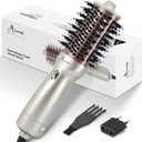 Aima Beauty 4 in 1 Worldwide Travel Hot Air Brush Dual Voltage Blowout Brush Oval Shape One Step Volumizer Straightener Blow Dryer Brush Ionic Lock Moisture Gift 360 Swivel Cord Champagne Silver