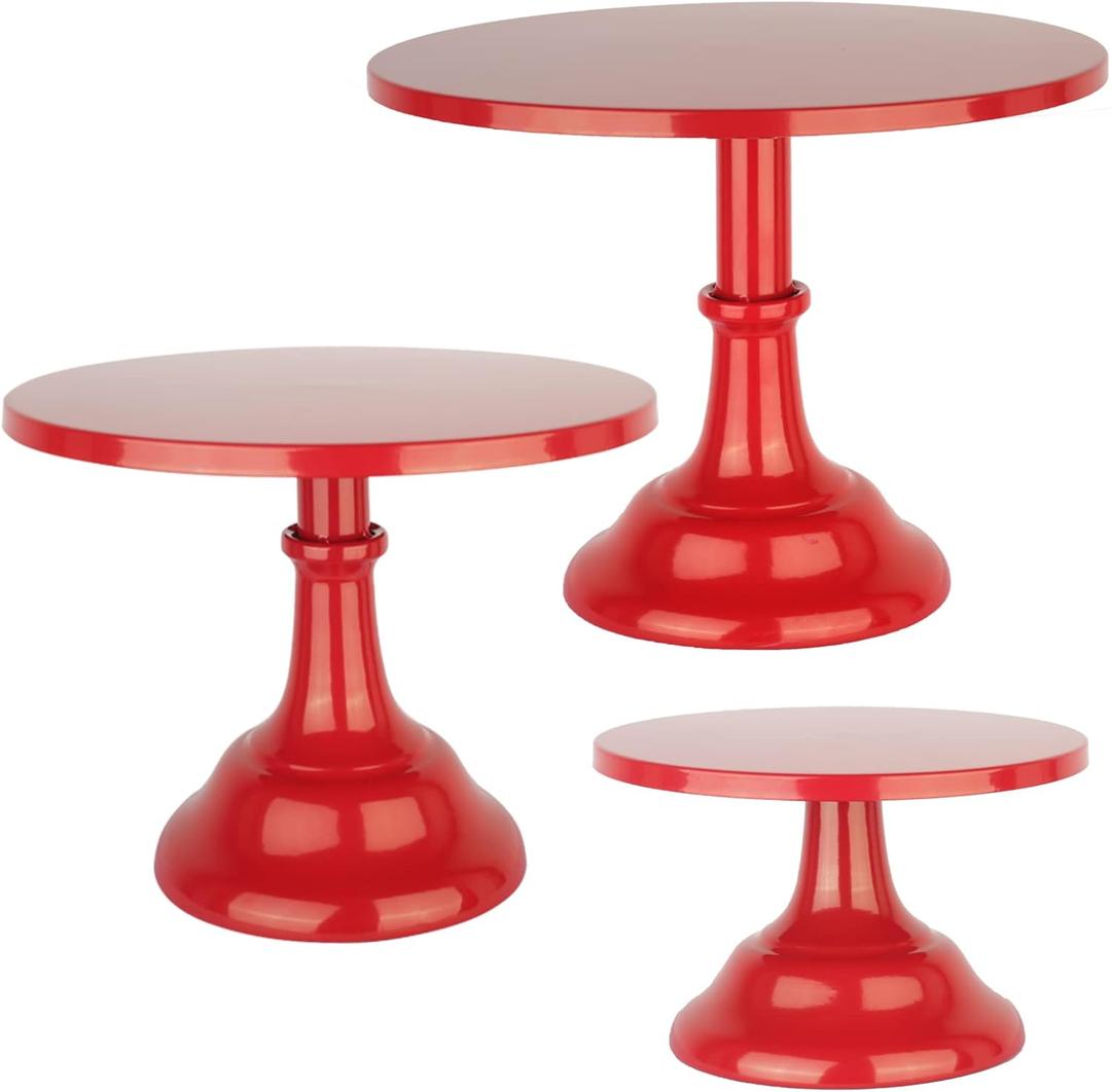 3 Pcs Metal Cake Stand, Cake Pop Stand with Durable & Stable Design, Tall Cake Stands for Dessert Table, Perfect Display for Wedding, Party, Birthday, Baby Shower (Red)