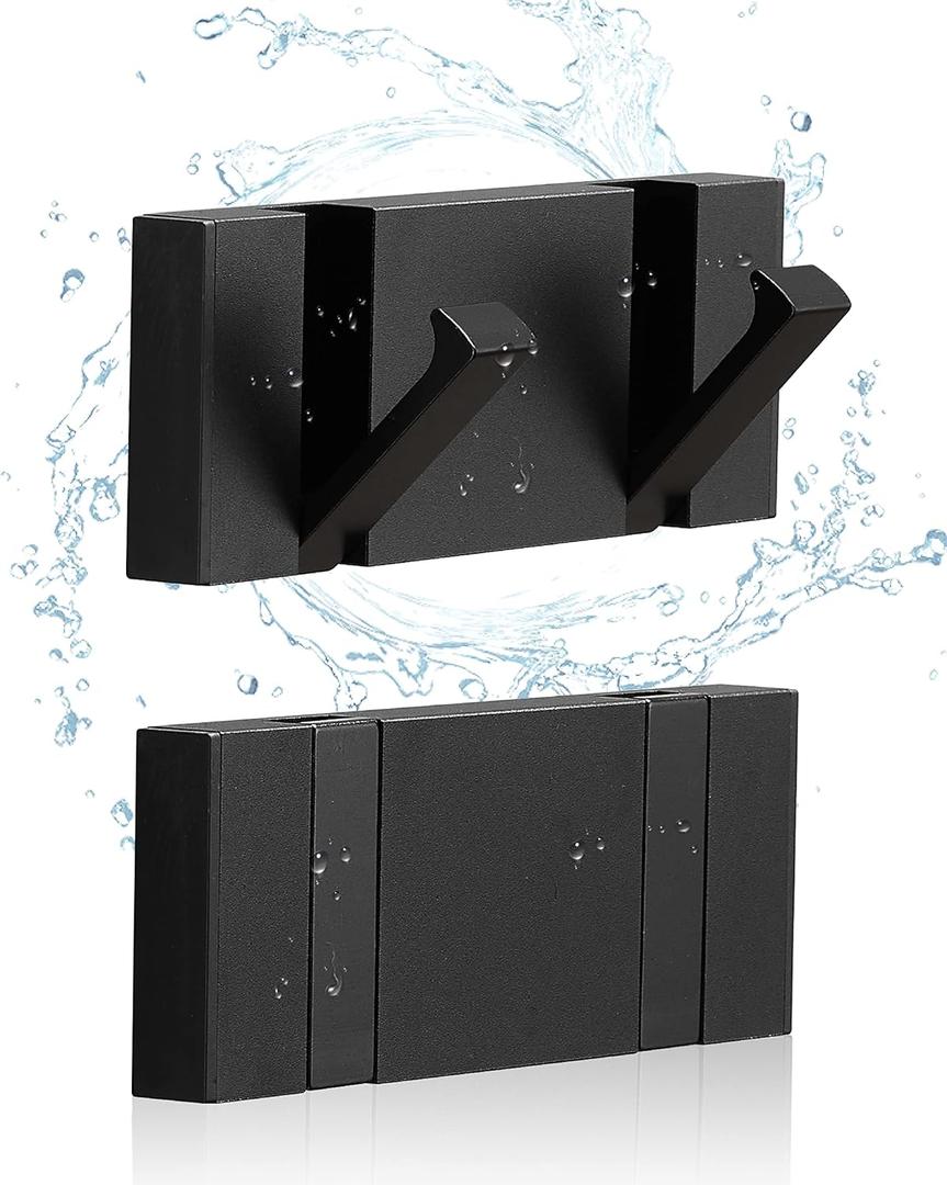 2 PackWaterproof Black Towel HooksFoldable Towel Hooks for BathroomsModern Coat HooksBlack Robe HooksBathroom Modern HooksFree PerforatedBathroom Towel HooksTowel Door HooksAlso for Kitchen.
