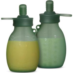 haakaa Hippo Wide Opening Silicone Goody Pouch  9oz/260ml Reusable Pouches for Toddlers, Baby Food Pouches with Wide Opening for Easy Fill & Clean, Perfect for Purees & Smoothies, 2 Pack (Pea Green)