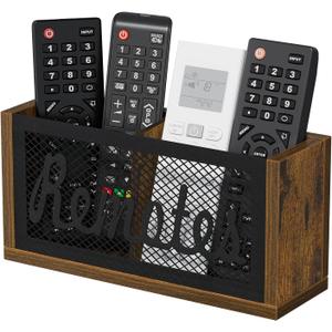 YINMIT Remote Control Holder Wall Mount, TV Remote Holder for Wall, Remote Caddy for Table, Remote Organizer Divided Storage Box for Wall, Table, Living Room, Bedroom (Small, Rustic Brown - Style A)