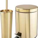 mDesign Metal Steel/Plastic Toilet Bowl Brush/Holder and Round 1.3 Gallon/5L Step Trash Can Combo Set for Bathroom; Holds Trash, Recycling, Deep Cleaning, Mirri Collection, Brass