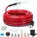 Sewer Jetter Kit for Pressure Washer, 50FT 5800 PSI Drain Cleaner Hose with 1/4" NPT Corner, Rotating and Button Hose Sewer Jetting Nozzle, Waterproof Tape, Pearl Corsage Pin, Spanner, Glove