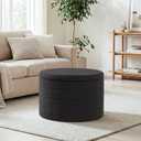 22" Round Storage Ottoman,Boucle Sherpa Ottoman with Tray, Faux Teddy Foot Rest Coffee Table for Bedroom Dorm Living Room,Dark Grey