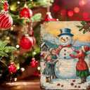 Snowman & Children Christmas Metal Wall Art for Living Room Above Fireplace and Beside Christmas Tree Winter Home Decor 12x16inch