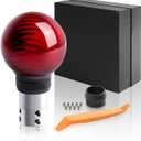Universal Carbon Fiber Shift knob Round Ball Compatible with Lock/Button Automatic Transmission, Give for Boyfriend Father's Carbon Pattern Gear Shift Gift Box (Red)