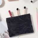 PU Leather Makeup Pouch Set for Women Small Make Up Bag for Purse Waterproof Initial Makeup Cosmetic Bags Pouches for Purse Aesthetic Travel Toiletry Bag,Elegant Wave Black