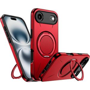 for iPhone 17 Air Case Magnetic, Military Grade Shockproof Phone Case Cover with 360 Rotatable Metal Ring Stand Kickstand [Compatible with MagSafe] for iPhone 17 Air, Red