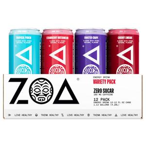 ZOA Zero Sugar Energy Drinks Variety Pack - Sugar Free with Electrolytes Healthy Vitamin C Amino Acids Essential B-Vitamins and Caffeine from Green Tea - 12 Fl Oz (Pack of 12), EXP: 08/09/2026