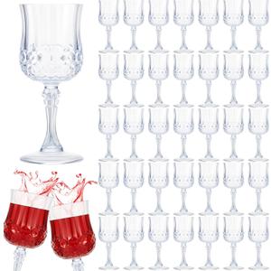 Pinkunn 50 Pcs 7 OZ Plastic Vintage Wine Glasses Reusable Colored Goblets Patterned Drinking Water Glasses Cup Dishwasher Safe for Wedding Reception Party Supplies (Transparent)