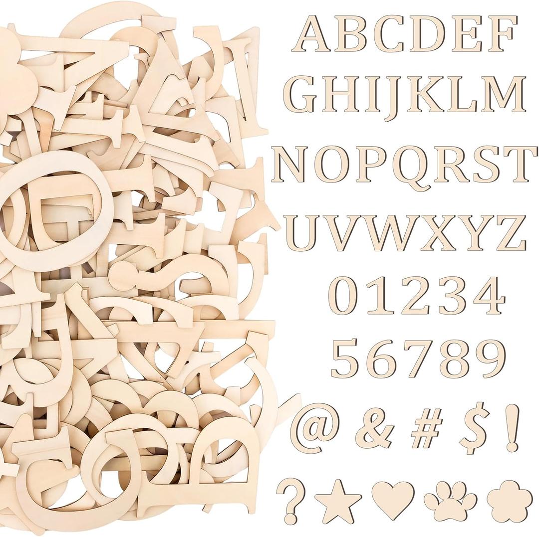 128 Pcs 5 Inch Wooden Letters for Crafts Small Wood Alphabet Letters Numbers and Symbols Unfinished Craft Letters for Painting DIY Project Wall Decor Spelling Education Homemade Crafts Party Gifts