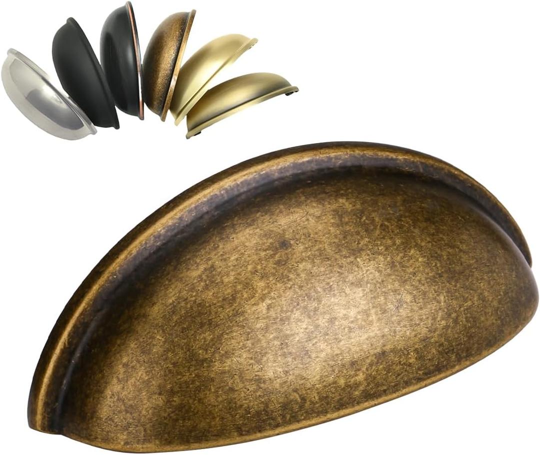 HOMOTEK 12 Pack Drawer Bin Cup Pulls Dresser Pulls for Cabinets Brass Bronze - 3 Inch Hole Centers Furniture Handles,Kitchen Cabinet Hardware