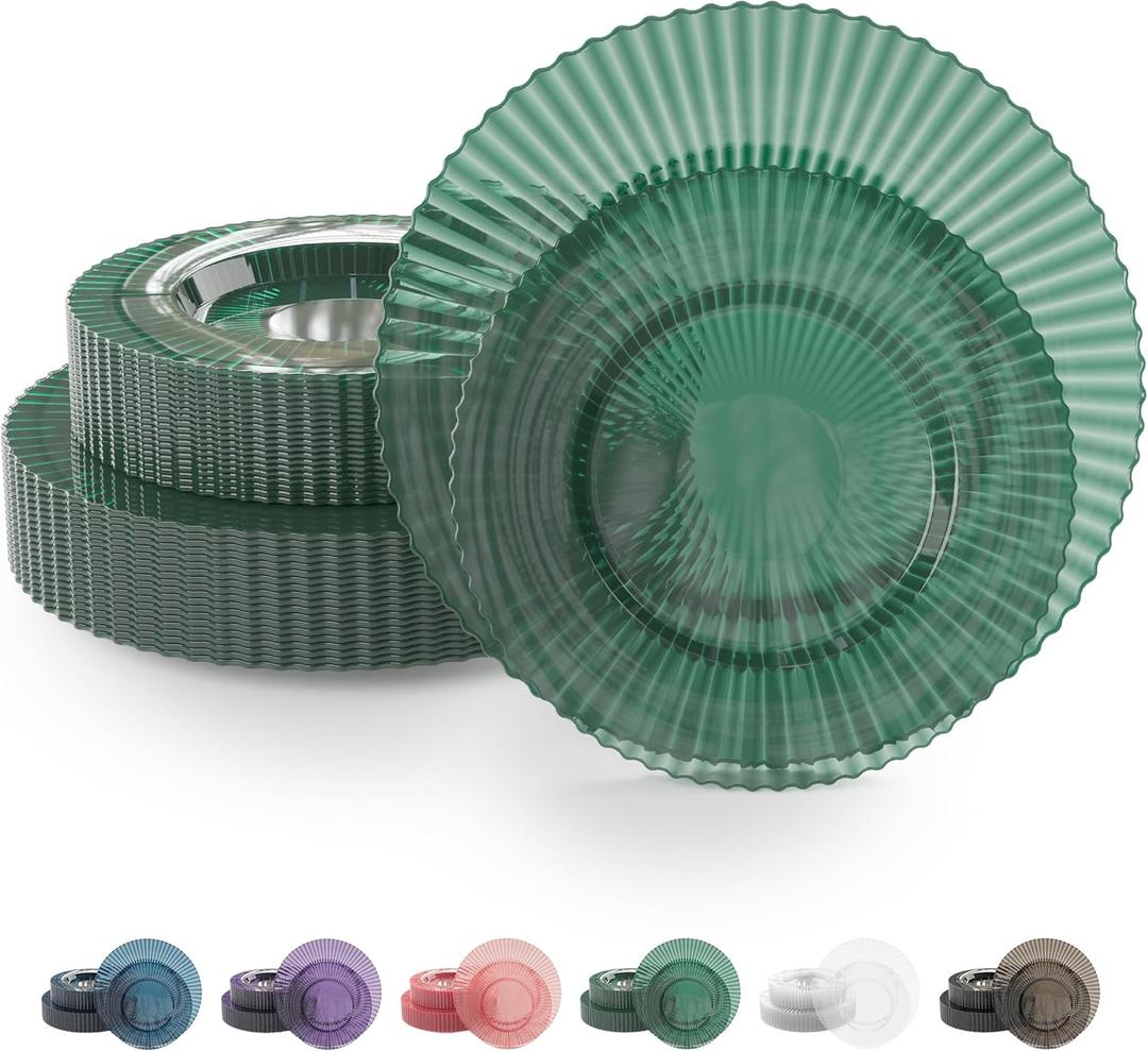 Exquisite 40 Piece Plastic Disposable Plates Set For 20 Guests I 20 X 9 Inch & 20 X 11 Inch Disposable Plastic Plates | Color: Green| Great for Weddings Parties And Formal Occasions (Emerald)