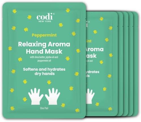 Codi New York Relaxing Aroma Hand Mask 6 Pairs | Natural Scent | Soothes & Hydrates Dry Hands | Hydrating Hand Treatment for Rough Skin & Dry Cuticles | Home Spa Gloves | Korean Skincare (Peppermint)