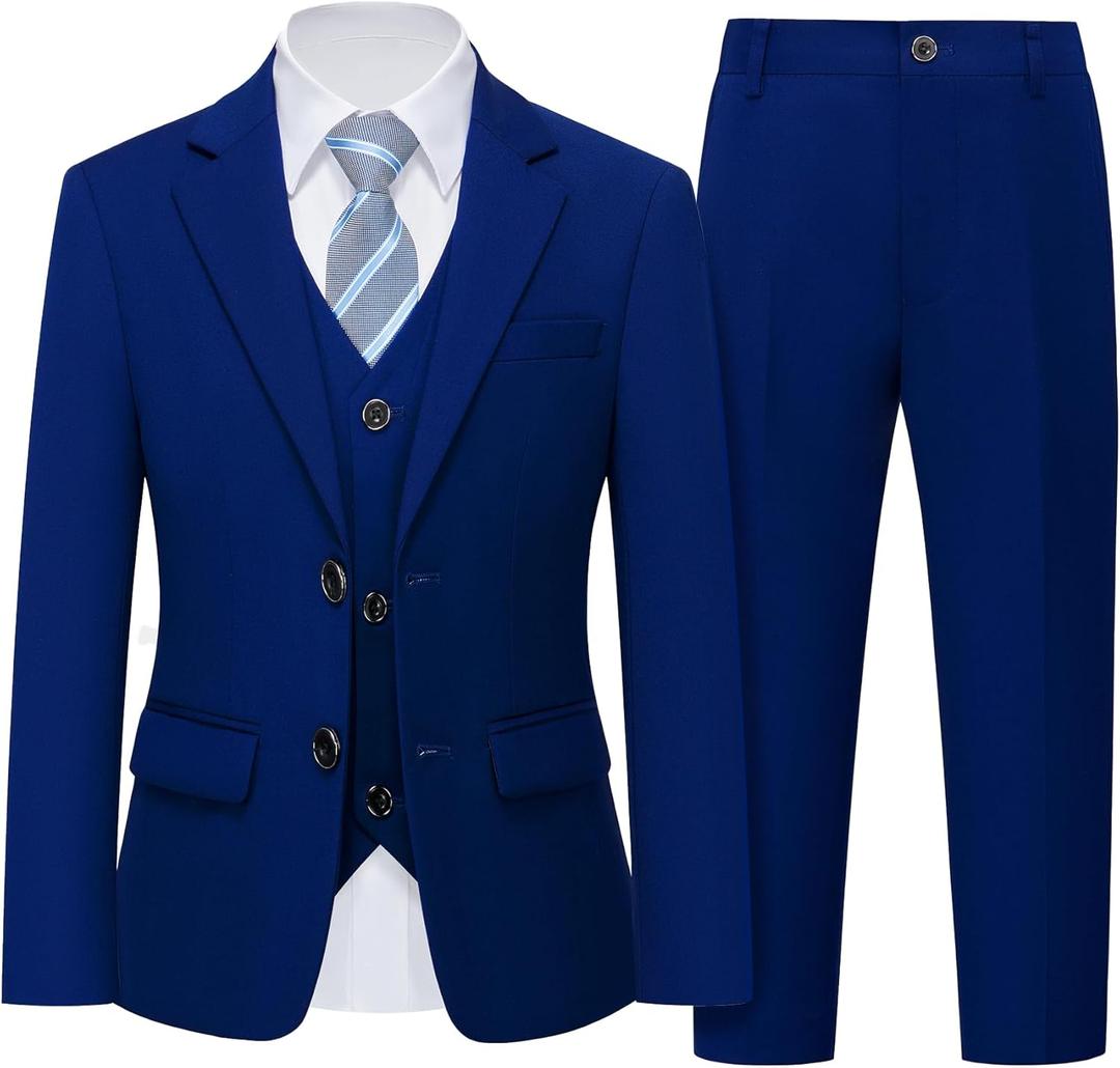 YND Boys Formal Slim Fit, 5-Piece Suits for Kids, Jacket Vest Pants Shirt and Tie for Wedding Prom (12 Years, Sapphire)