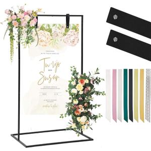 Wedding Welcome Sign Stand, Adjustable Versatile Wedding Sign Holder with 2 Leather Sign Hanging Straps for Party, Bridal Shower Signs