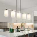 Island Light for Kitchen, Brushed Nickel Dining Room Light Fixture Over Table with Milk Glass Shade, 5-Light Linear Chandelier Pendant Lighting for Dining Table Kitchen Island Living Room