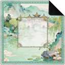 Elegant Chinese Garden Mahjong Mat, Teal Green Chinoiserie Pavilion Lake Non-Slip Noise Reduction Gaming Mat 31.5 x 31.5 Inch for Table American Mahjong Poker Board Games Card Games Dominoes