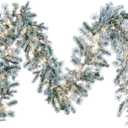 Vickerman 9' x 14' Flocked Kiana Artificial Christmas Garland, Warm White Wide Angle 3mm Low Voltage LED Lights. - Faux Flocked Christmas Garland - Indoor Seasonal Home Decor