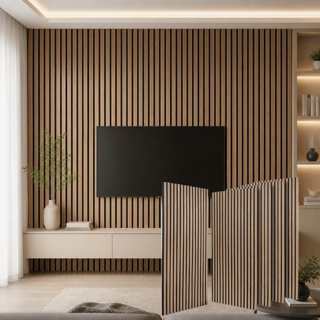 5 Pack Large Wood SlatWall Acoustic Panels for Wall 47.2 x 23.6 x 0.4 Inch Soundproof Sound Absorbing Decor Panels Wood Veneer Panels for Living Room Bedroom Home Studio Office Decor (Walnut, 5 Pack)
