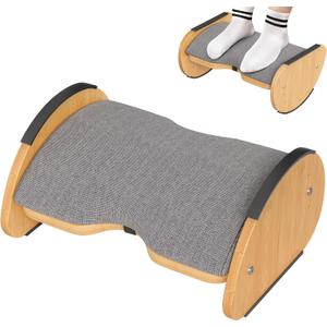 Amazer Bamboo Under Desk Footrest with Cushion 3-in-1, Reversible Ergonomic Wood Rocking Foot Rest for Under Desk at Work, Adjustable Foot Stools with Washable Cover, Desk Leg Rest for Home Office