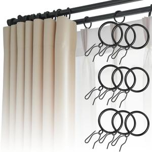 80 Pcs Curtain Rings and Hooks 1.52 inch - Stainless Steel Shower Curtain Rings and Hooks with Eyelets for Curtains Rods and Bathroom Shower Rods, Black